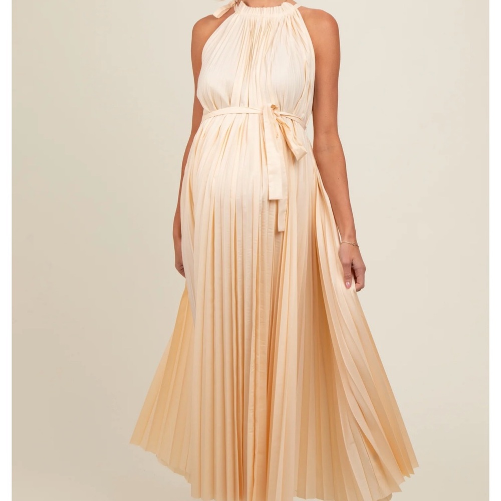 PinkBlush Elegant Cream Pleated Maxi Dress
